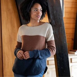 Kuhl Women's Bella Colorblock Sweater - Cream, Brown, and Blue Size Large